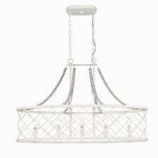 NEW ANTIQUE WHITE 5 LIGHT BEADED OVAL CHANDELIER