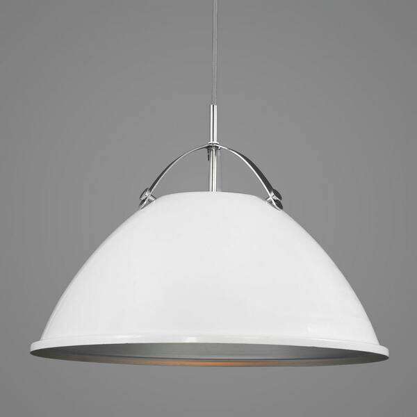 NEW WHITE AND CHROME LARGE PENDANT LIGHT