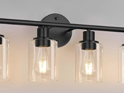 NEW 4 LIGHT BLACK CLEAR GLASS VANITY LIGHT (5 AVAILABLE)