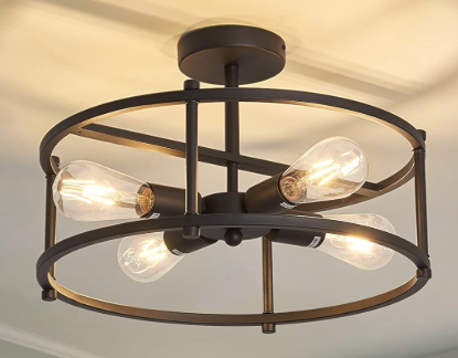 NEW 4 LIGHT BLACK SEMI FLUSH CHANDELIER (8 AVAILABLE)