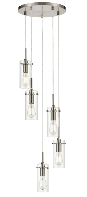 NEW BRUSHED NICKEL 5 LIGHT ADJUSTABLE CHANDELIER