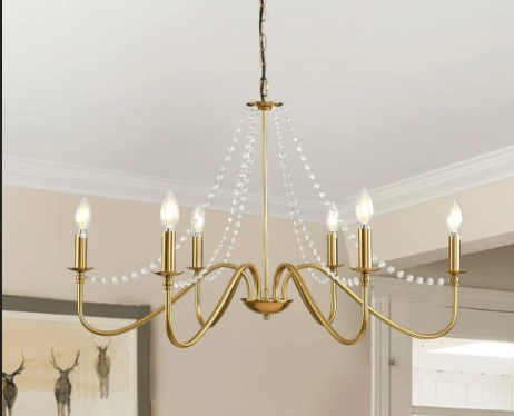 NEW 6 LIGHT BRUSHED GOLD CRYSTAL CHANDELIER