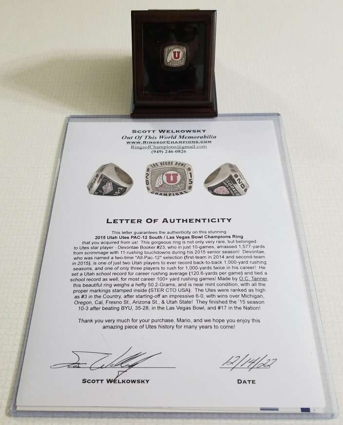 Utah Utes 2015 Devontae Booker Championship Ring