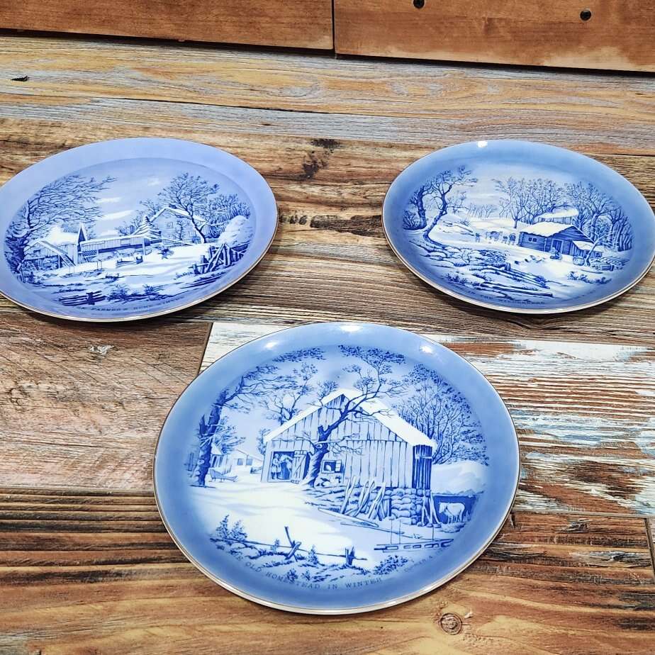 3 Currier & Ives Plates