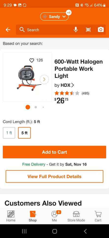 HDX 600 Watt Portable Halogen Work Light