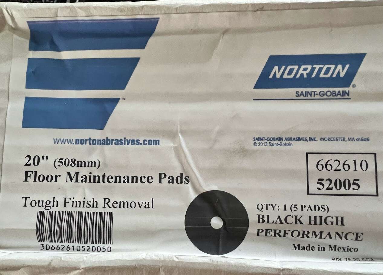 NORTON 20" FLOOR MAINTENANCE PADS BLACK HIGH PERFORMANCE/5 PADS/BRAND NEW
