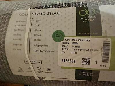 UNIQUE LOOM SOLO SOLID SHAG JET BLACK 2' 6"X10' RUNNER/BRAND NEW