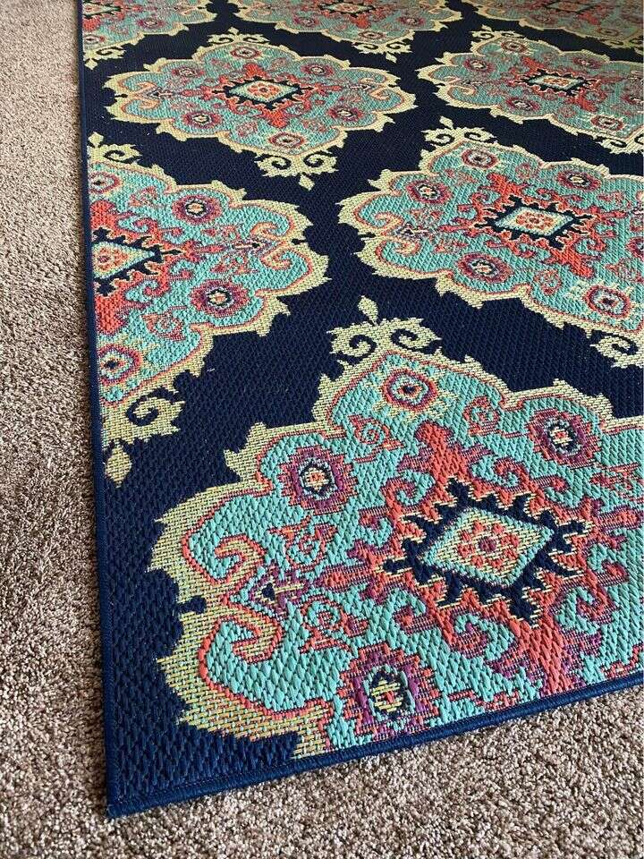 8 x 10 Navy Indoor/Outdoor Geometric Moroccan Area Rug/NEW