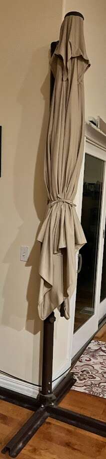 10 FT STEEL OFFSET HANGING UMBRELLA W/EASY TILT ADJUSTMENT PATIO IN TAN CANOPY FOR BACKYARD/NEW