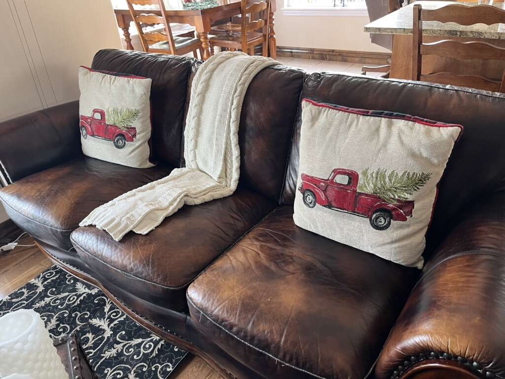Set Of Plaid Truck Christmas Pillows (2)