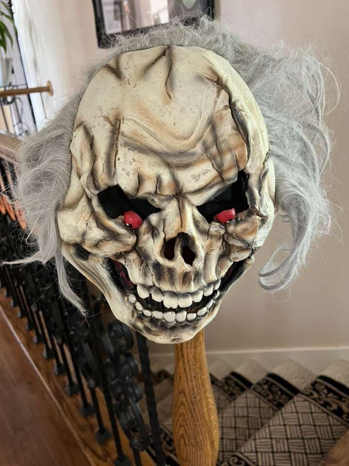 Freaky Adult skeleton mask with gray hair