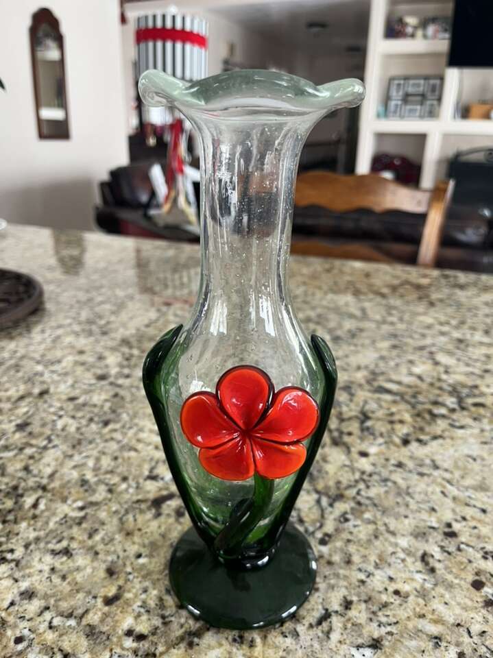 Red Poppy Glass Vase 10”