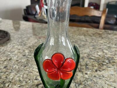 Red Poppy Glass Vase 10”