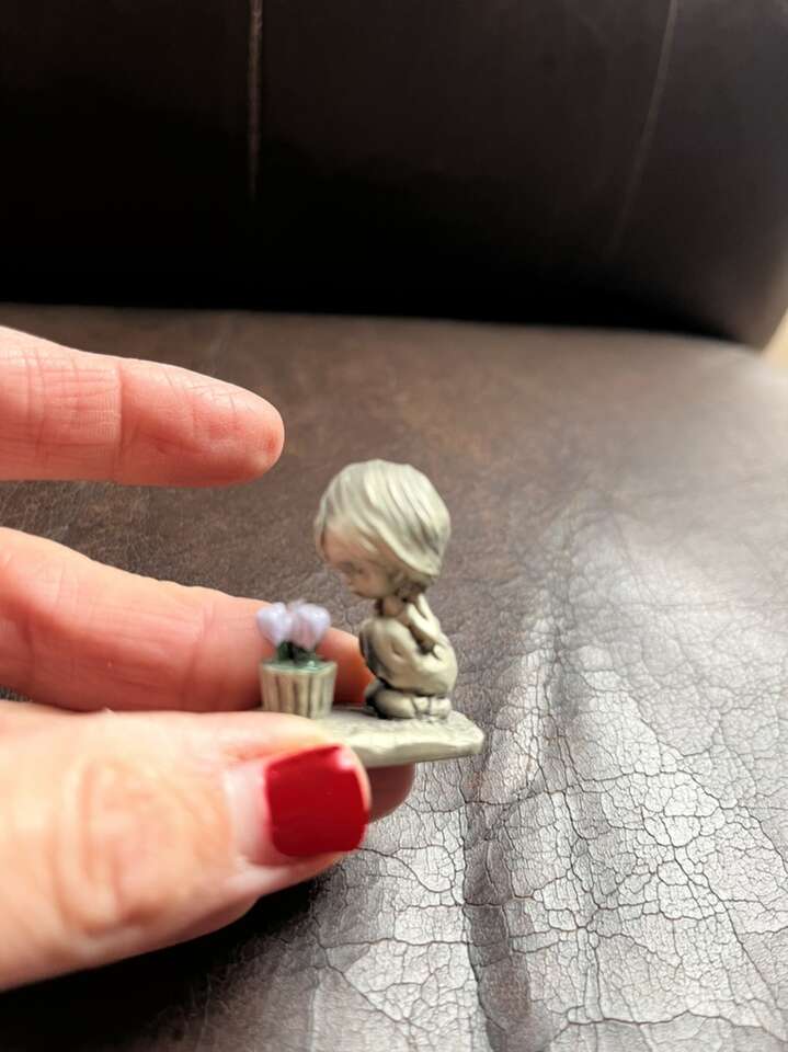 Fine Pewter Hallmark Girl With Pot Of Flowers