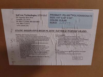 New Full Sheet 48" X 96" 1/4, 0.25" Clear Static Dissipative Polycarbonate