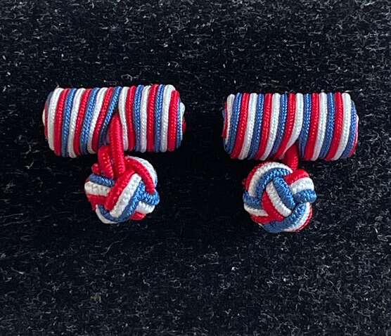 Elastic Barrel Knot Cufflinks in Red White & Blue