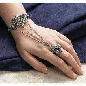 New Gothic Dragon Pewter Slave Bracelet with 3 chains and ring (2)