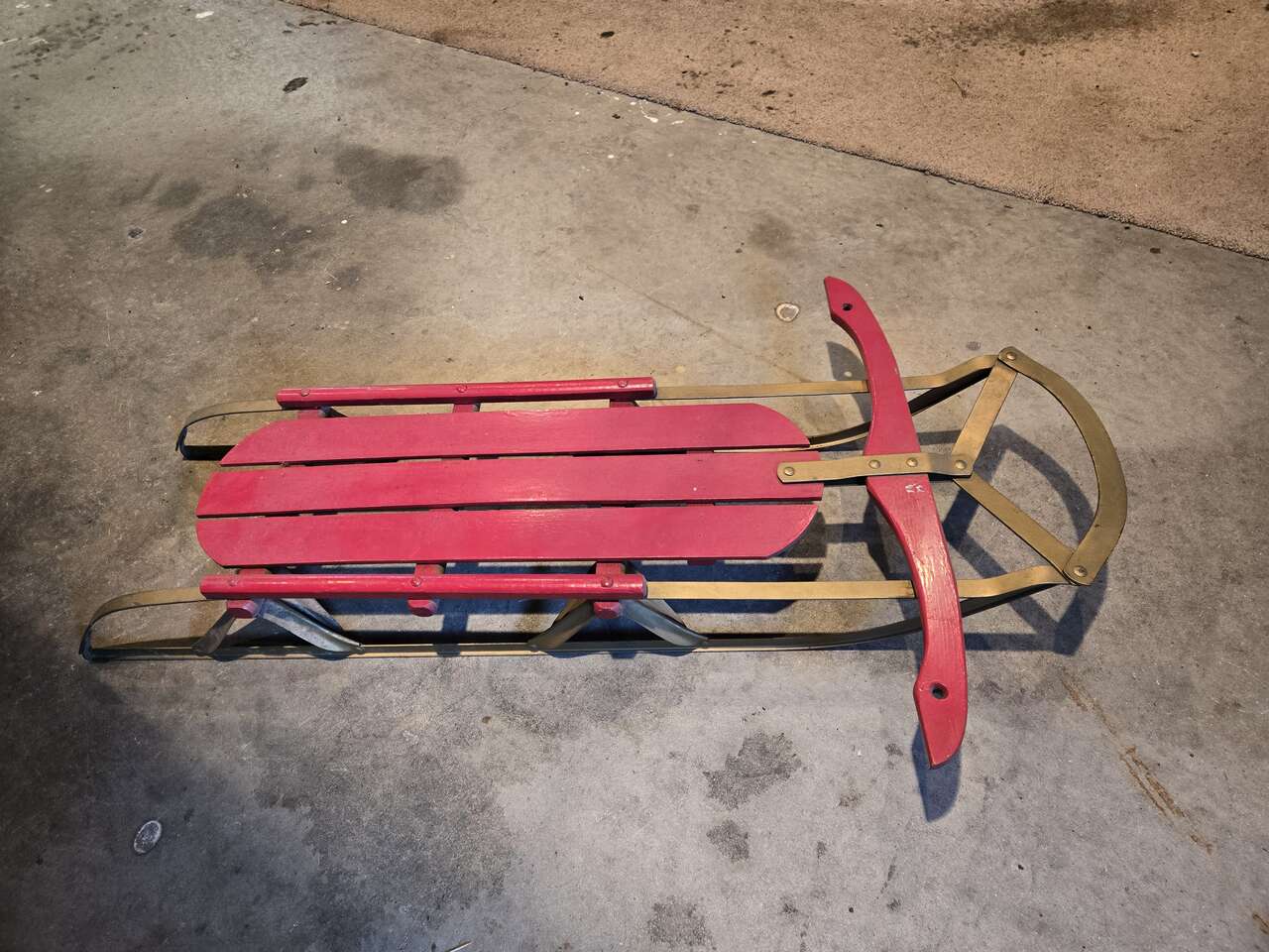 Wooden sled with metal runners, vintage