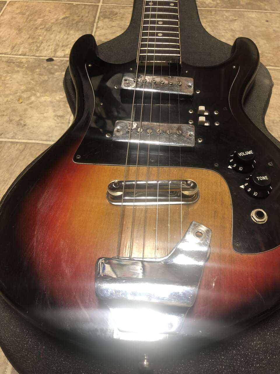 Teisco ?? Vintage Made in Japan Solid Body Electric Guitar 1960s - Red Burst +case