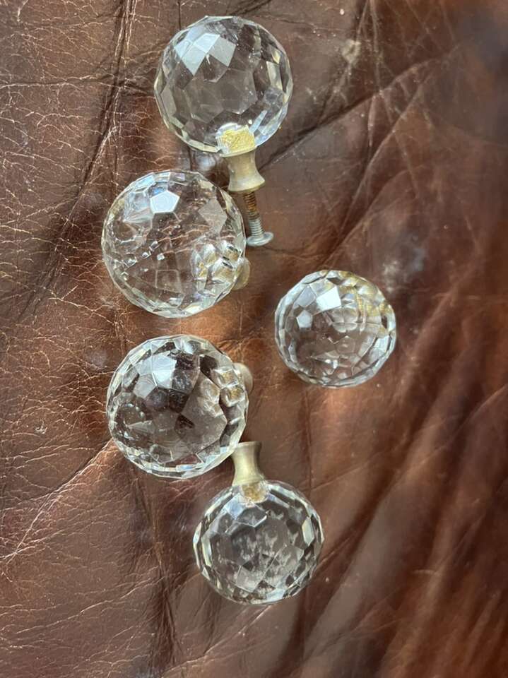 Antique Heavy Crystal And Brass Drawer Pulls