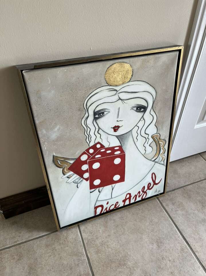Dice Angel Oil Painting Signed 29 By 23
