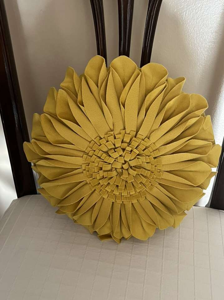 Small mustard yellow flower pillow 13 inches