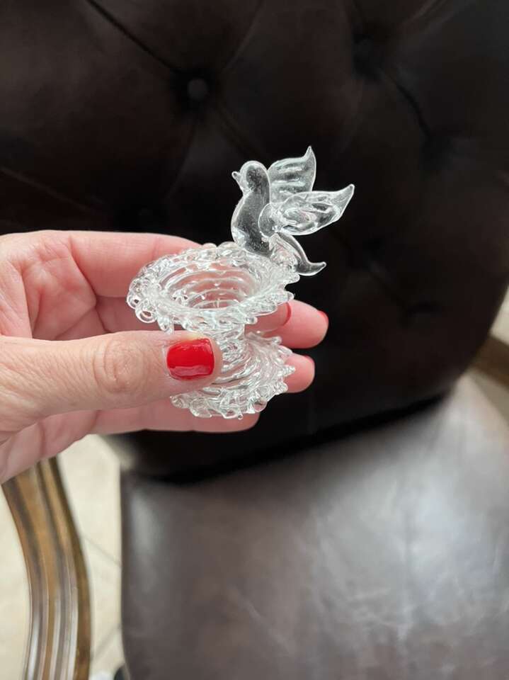 Clear Glass dove and birdbath 2 1/2 inches