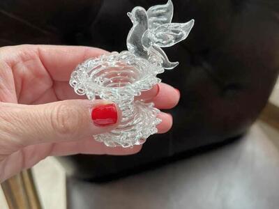 Clear Glass dove and birdbath 2 1/2 inches