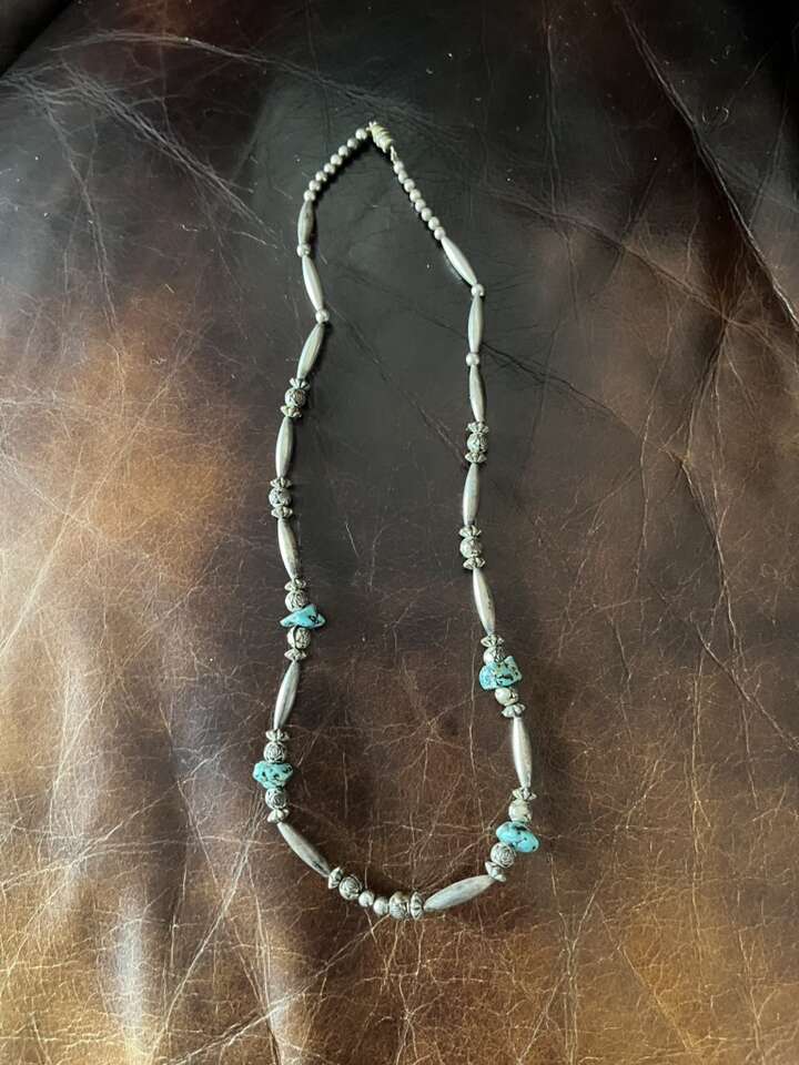 Necklace Beaded With Silver And Turquoise