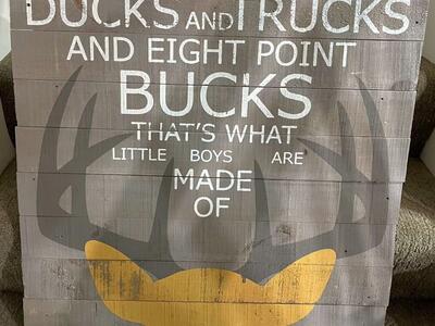 Large Cute Boys Room Sign Ducks Trucks Bucks