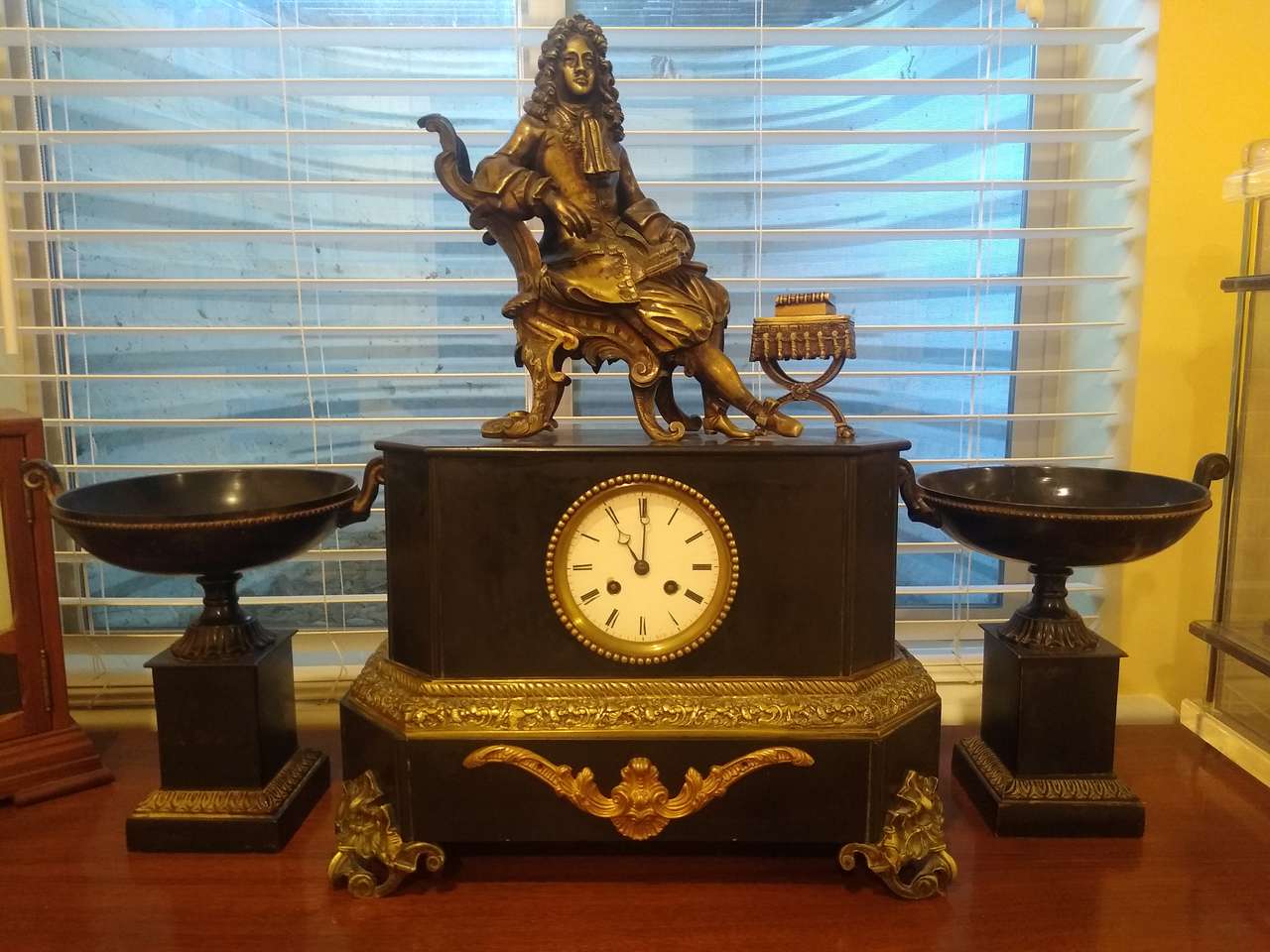 French 19th century mantel and bronze clock