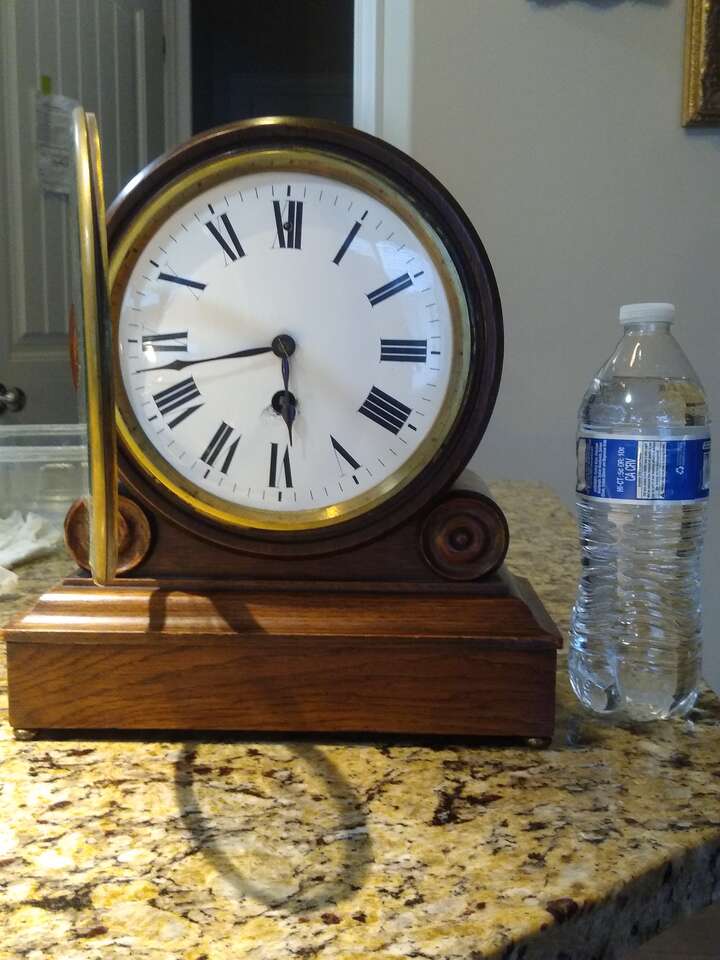 French wooden round-head desk clock