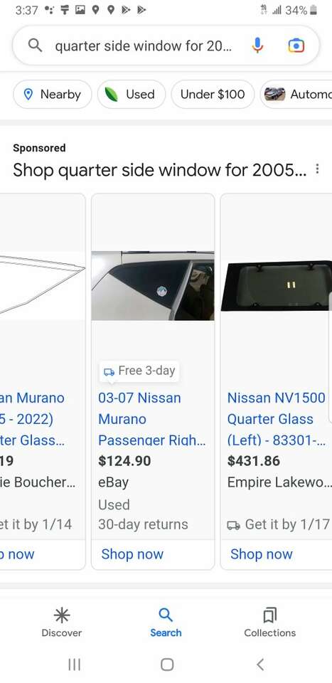 2003-2005 Nissan murano quarter window