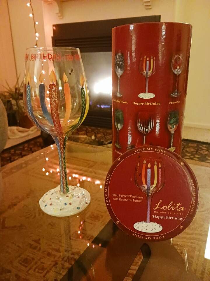 Lolita Hand painted wine glass with box
