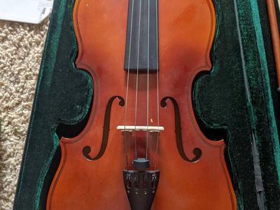 Broken violin and case