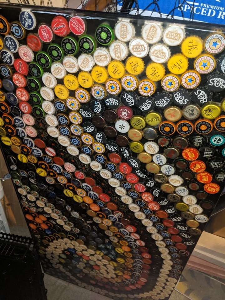 Vintage homemade beer bottle cap table top