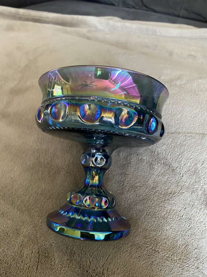 Vintage Indiana Carnival Glass Blue Goblet 7”