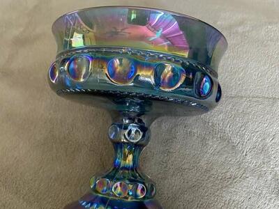 Vintage Indiana Carnival Glass Blue Goblet 7”
