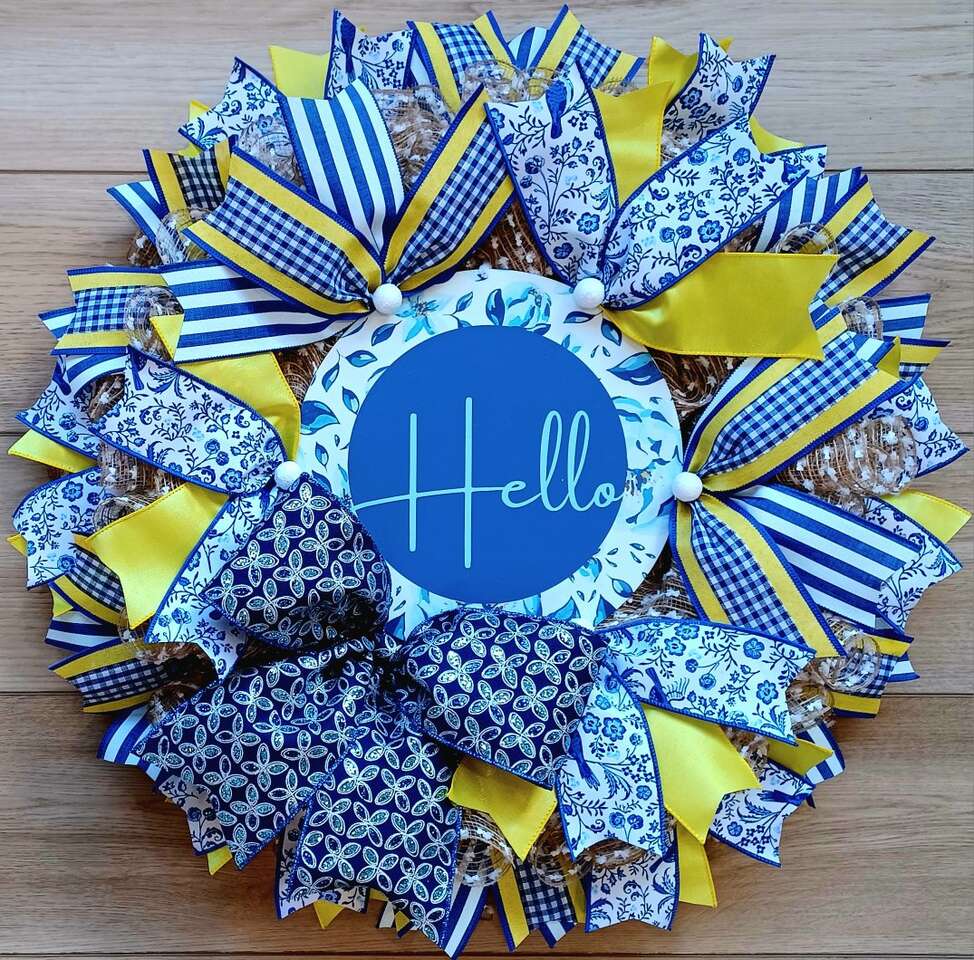 Blue and Yellow Hello Wreath