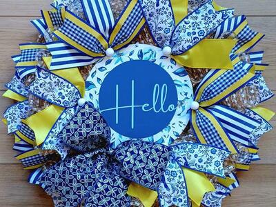 Blue and Yellow Hello Wreath