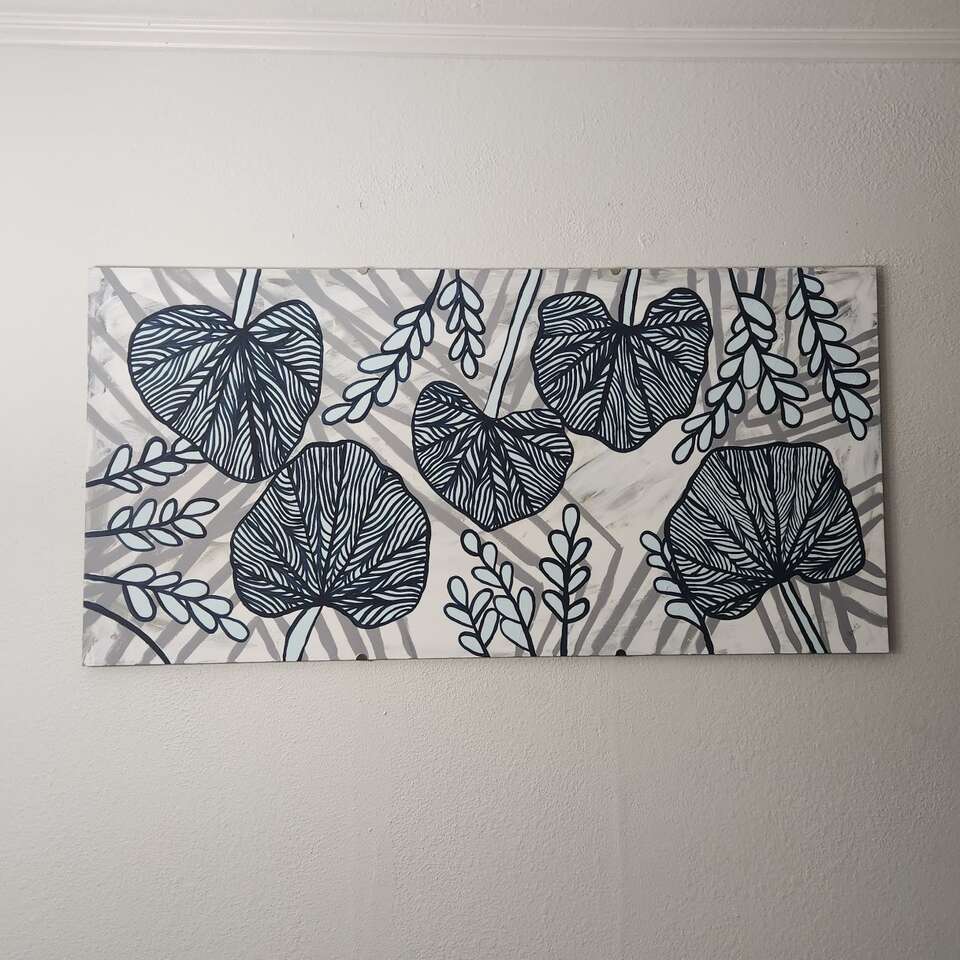 large abstract plant painting "Blue Tropics"