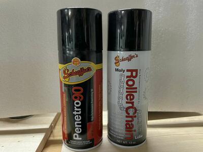 Scaeffer's Penetro and Roller Chain Spray on Lube