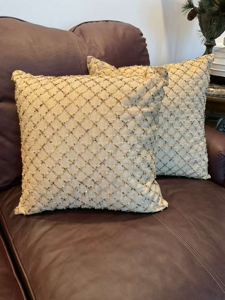 Gold Beaded Throw Pillow Set 2