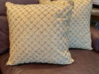 Gold Beaded Throw Pillow Set 2