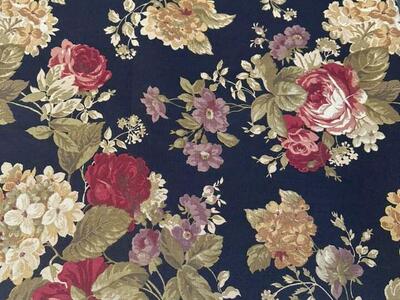 Cabbage Rose Floral On Black 3 Yards Home Dec