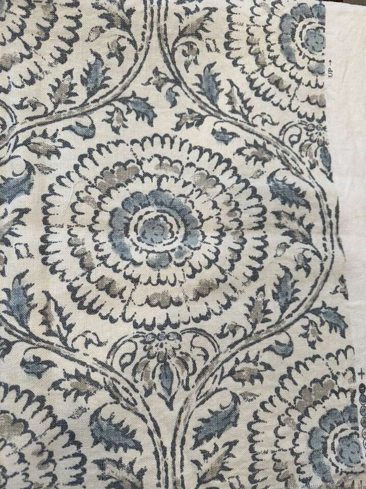 Blue and White Linen Fabric