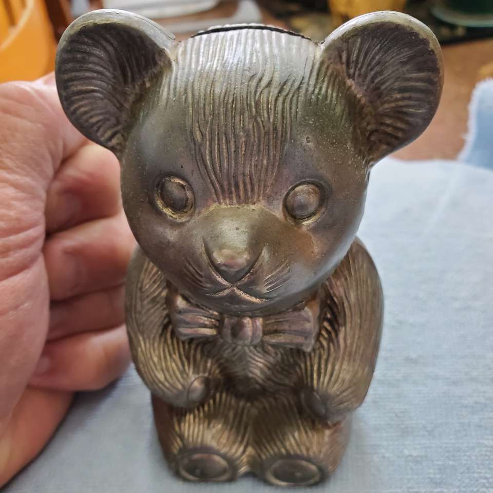 Silver Metal Teddy Bear Coin Piggy Bank