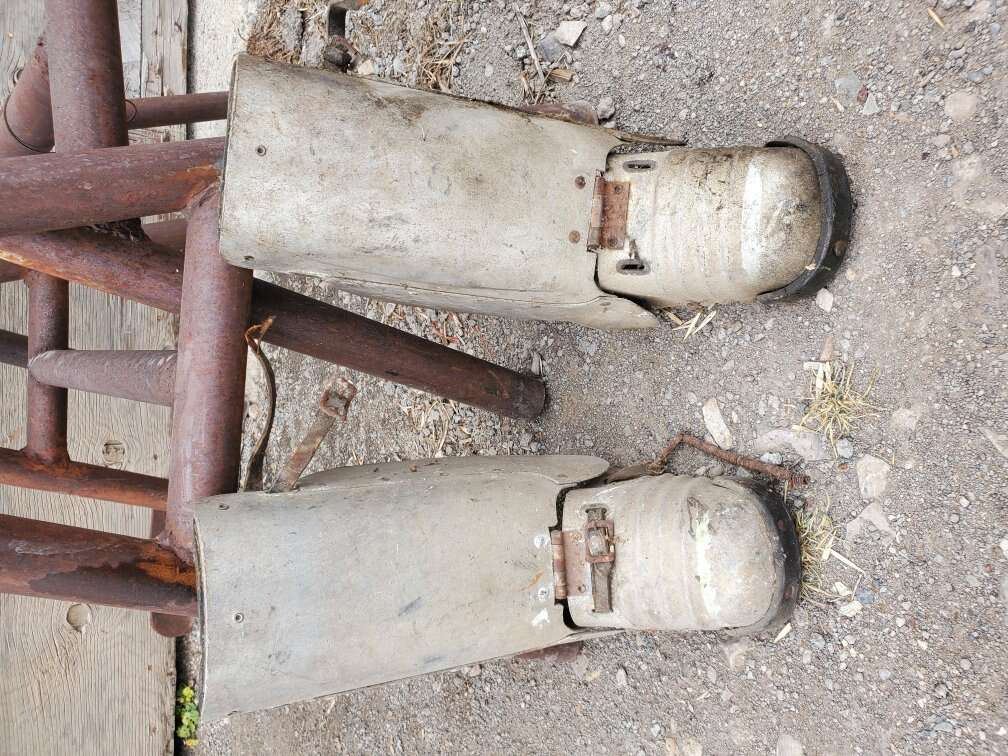 Vintage aluminum foot and shin guards
