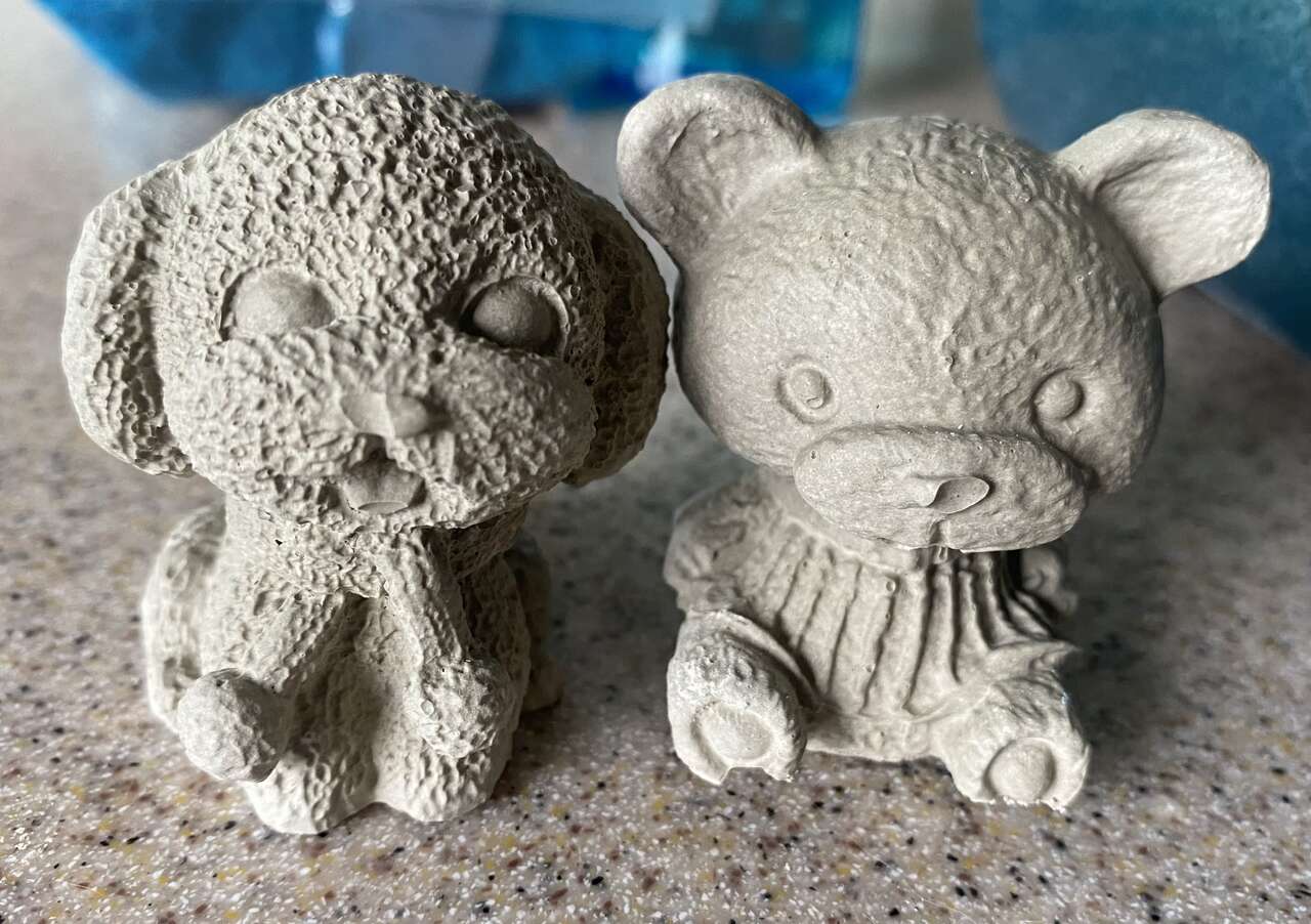 Mini concrete dog, bear set for planter