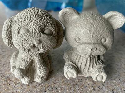 Mini concrete dog, bear set for planter